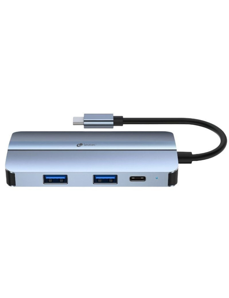 Docking USB Tipo-C Leotec LEDS04/ 2xUSB/ 1xUSB Tipo-C/ 1xUSB Tipo-C PD/ 1xHDMI 4K/ 1xVGA/ 1xAudio/ Azul