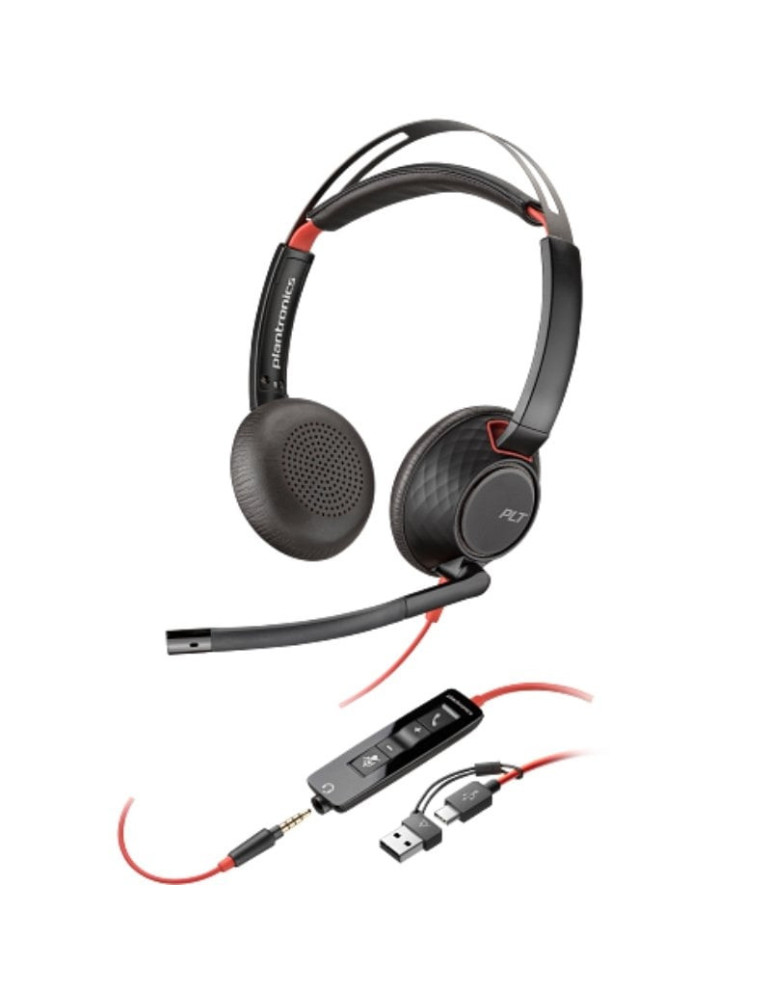 Auriculares Poly Blackwire 5220 + Adaptador USB-C/A/ con Micrófono/ Jack 3.5mm/ Negro