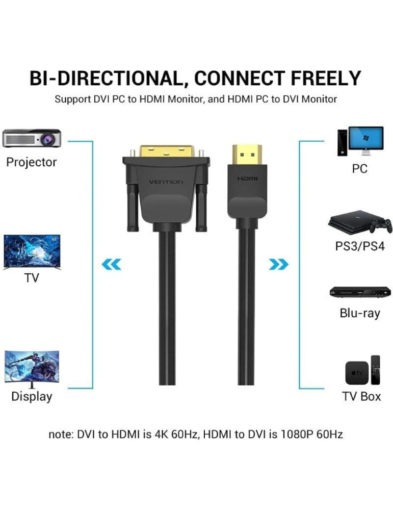 Cable Conversor Vention ABFBJ/ DVI-D Macho - HDMI Macho/ 5m/ Negro