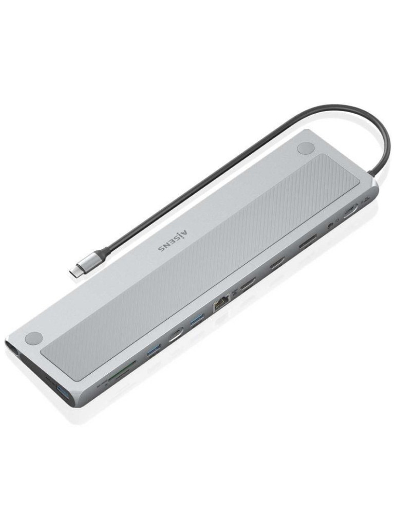 Docking USB Tipo-C Aisens ASUC-12P020-GR/ 2xHDMI 4K/ 3xUSB/ 1xUSB Tipo-C/ 1xRJ45/ 1xDisplayPort/ 1xLector Tarjetas/ 1xUSB Tipo-C