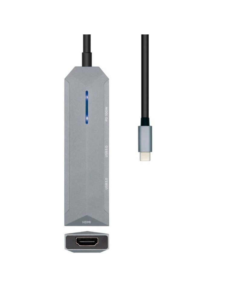 Docking USB Tipo-C Aisens ASUC-4P002-GR/ 1xHDMI 4K/ 2xUSB/ 1xUSB Tipo-C PD/ Gris