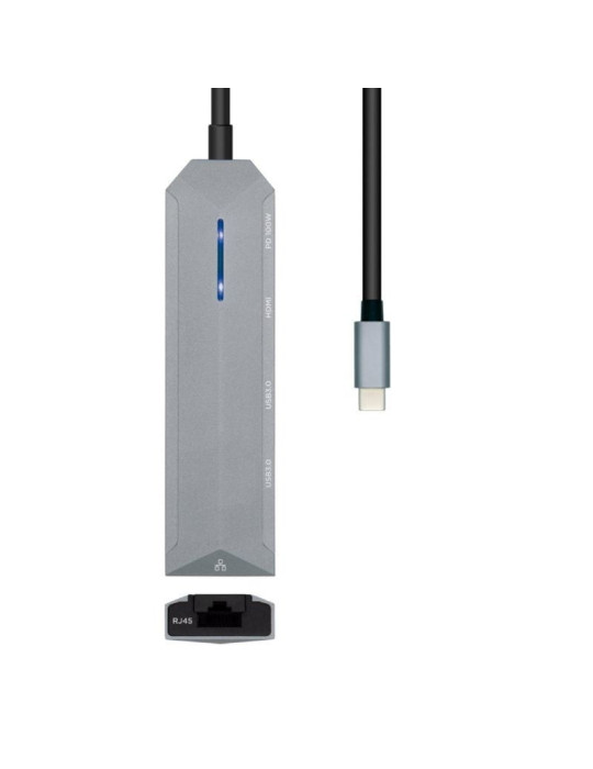 Docking USB Tipo-C Aisens ASUC-5P003-GR/ 1xHDMI 4K/ 2xUSB/ 1xRJ45/ 1xUSB Tipo-C PD/ Gris