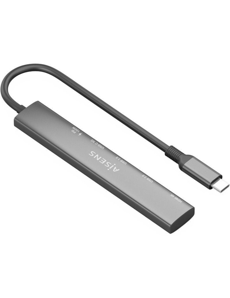 Docking USB Tipo-C Aisens ASUC-5P022-GR/ 1xHDMI 4K/ 2xUSB/ 1xUSB Tipo-C/ 1xUSB Tipo-C PD/ Gris