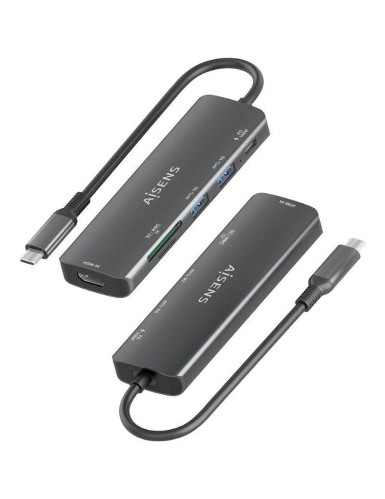 Docking USB Tipo-C Aisens ASUC-6P023-GR/ 1xHDMI 4K/ 2xUSB/ 1xUSB Tipo-C PD/ 1xLector Tarjetas/ Gris