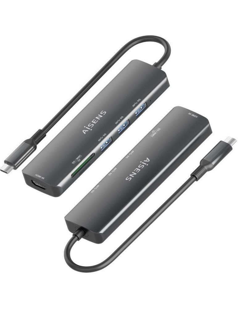 Docking USB Tipo-C Aisens ASUC-6P024-GR/ 1xHDMI 4K/ 3xUSB/ 1xLector Tarjetas/ Gris