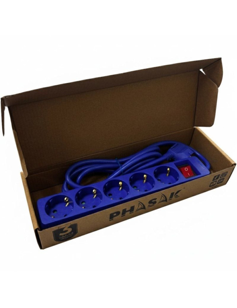 Regleta con Interruptor Phasak BN 0825/ 5 Tomas de Corriente/ Cable 1.8m/ Azul