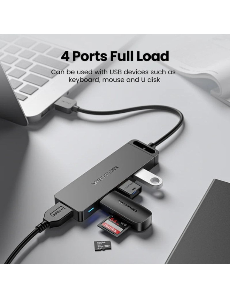 Hub USB 3.0 Vention CHLBB-SCB2/ 4xUSB/ 1xUSB Tipo-C PD