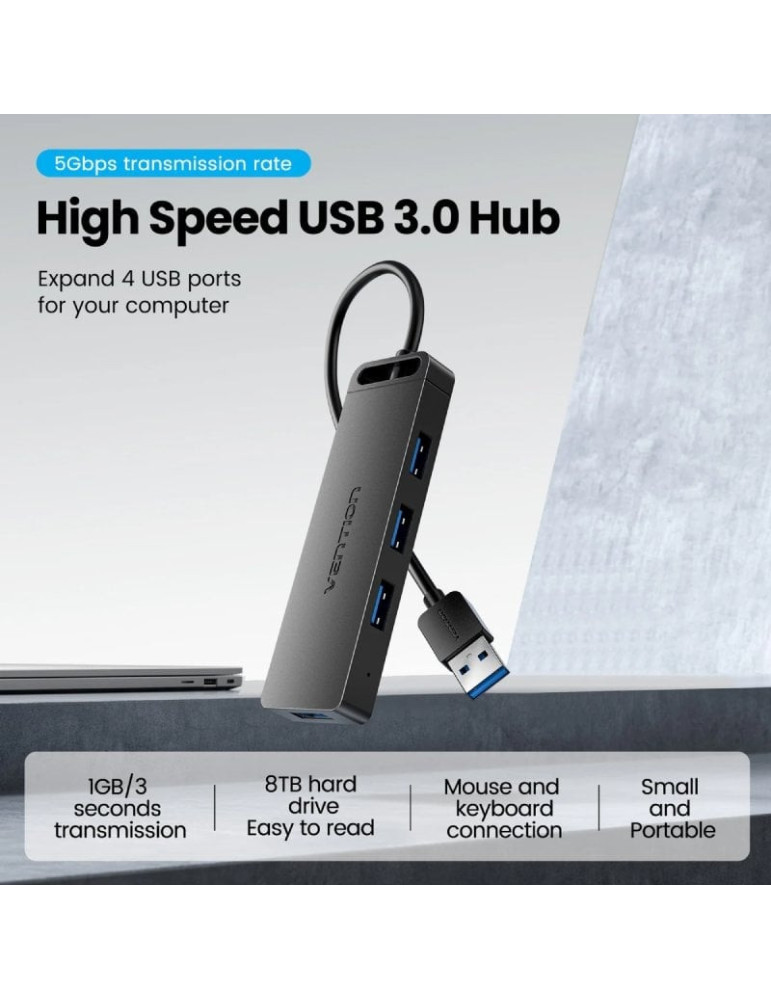Hub USB 3.0 Vention CHLBB-SCB2/ 4xUSB/ 1xUSB Tipo-C PD