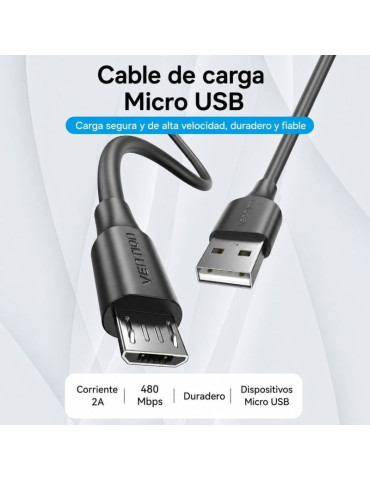 Cable USB 2.0 Vention CTIBC/ USB Macho - MicroUSB Macho/ Hasta 60W/ 480Mbps/ 25cm/ Negro 2
