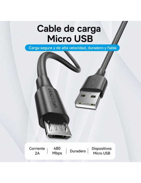 Cable USB 2.0 Vention CTIBC/ USB Macho - MicroUSB Macho/ Hasta 60W/ 480Mbps/ 25cm/ Negro