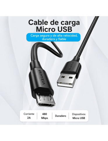 Cable USB 2.0 Vention CTIWF/ USB Macho - MicroUSB Macho/ Hasta 60W/ 480Mbps/ 1m/ Blanco 2