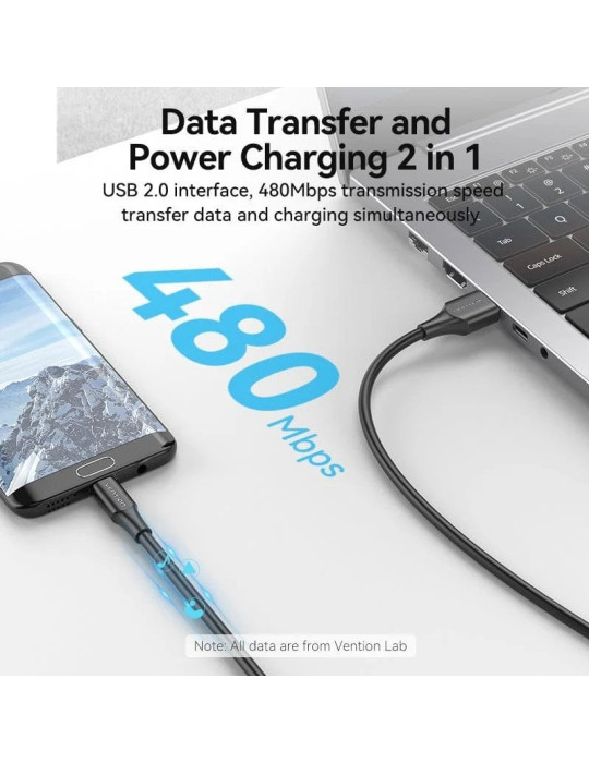 Cable USB 2.0 Vention CTIWG/ USB Macho - MicroUSB Macho/ Hasta 60W/ 480Mbps/ 1.5m/ Blanco
