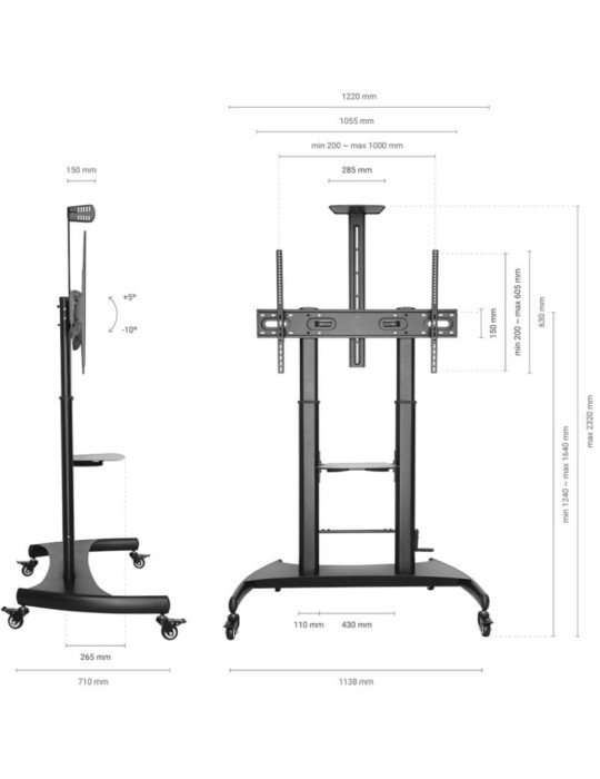 Soporte de Suelo Inclinable con Ruedas y Manivela Aisens FT100TE-123 para TV 60-100"/ hasta 100kg