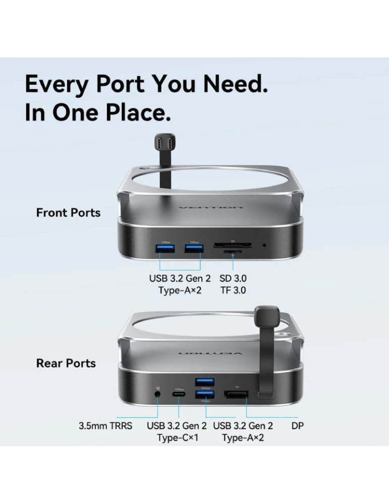 Docking para Mac Mini USB Tipo-C Vention THIHAG/ Ranura SSD M.2/ 4xUSB/ 1xUSB Tipo-C/ 1xDisplayPort 4K/ 1xLector Tarjetas/ 1xJac