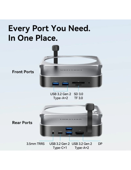 Docking para Mac Mini USB Tipo-C Vention THIHAG/ Ranura SSD M.2/ 4xUSB/ 1xUSB Tipo-C/ 1xDisplayPort 4K/ 1xLector Tarjetas/ 1xJac