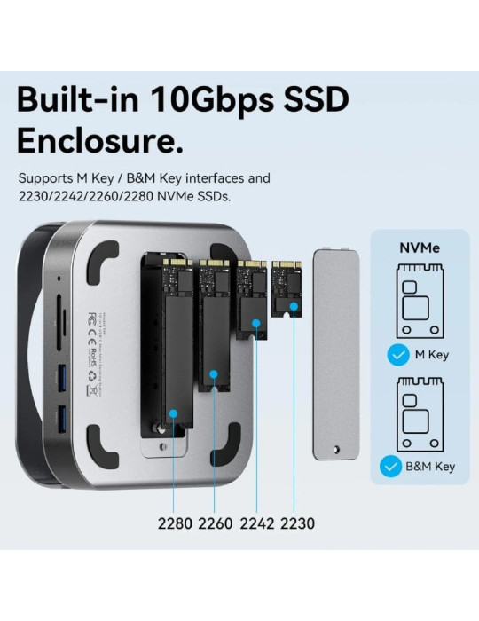 Docking para Mac Mini USB Tipo-C Vention THIHAG/ Ranura SSD M.2/ 4xUSB/ 1xUSB Tipo-C/ 1xDisplayPort 4K/ 1xLector Tarjetas/ 1xJac
