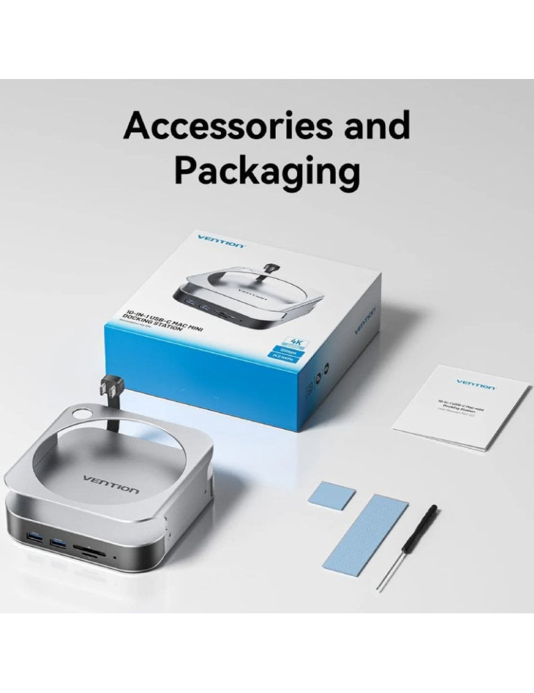Docking para Mac Mini USB Tipo-C Vention THIHAG/ Ranura SSD M.2/ 4xUSB/ 1xUSB Tipo-C/ 1xDisplayPort 4K/ 1xLector Tarjetas/ 1xJac