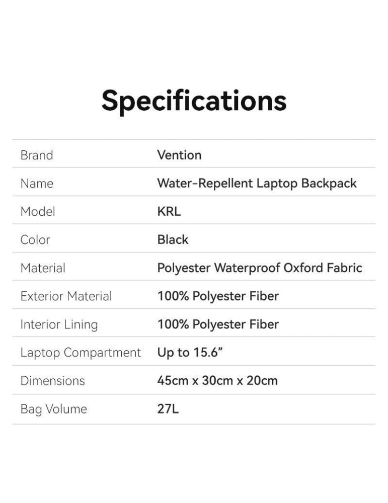 Mochila Vention KRLB0 para Portátiles hasta 15.6"/ Impermeable/ Negra