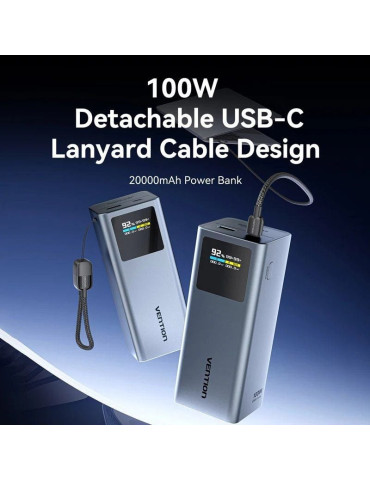 Powerbank 20000mAh Vention FKCH0/ 100W/ Gris/ Incluye Cable USB Tipo-C 2