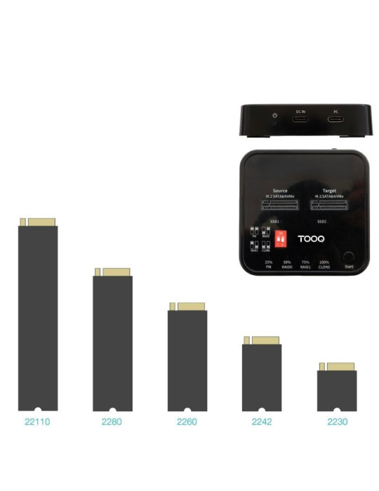 Docking Station para SSD M2 SATA/NVMe TooQ TQDS-201B