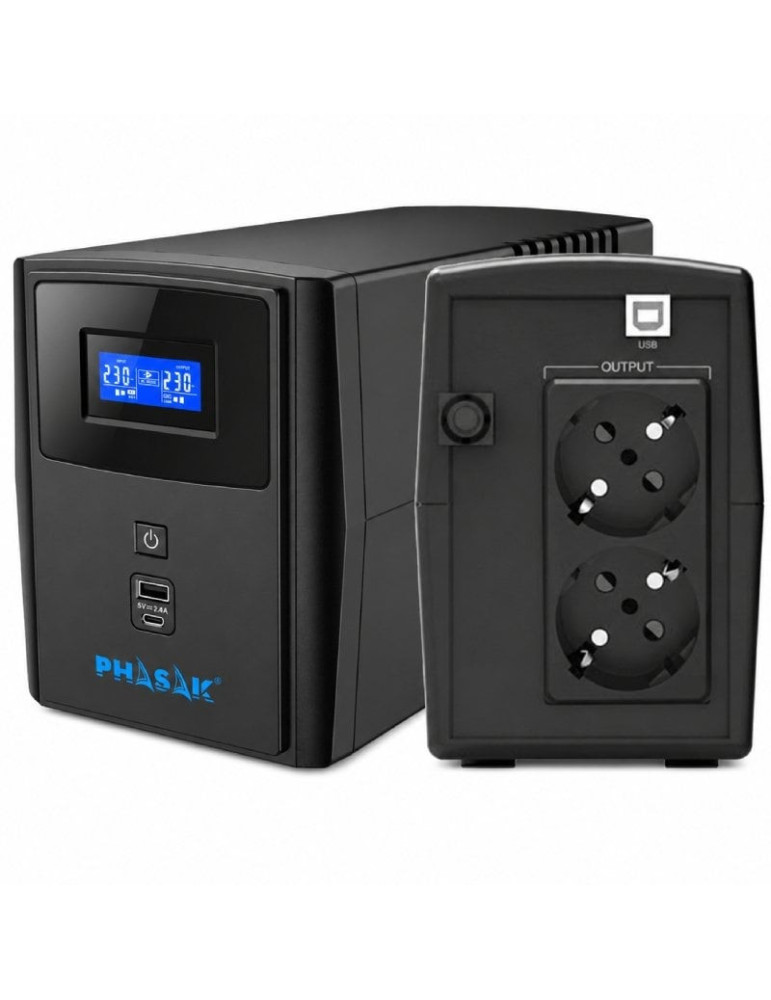 SAI Línea Interactiva Phasak SIRIUS 1000 VA Interactive/ 1000VA-600W/ 2 Salidas/ Formato Torre