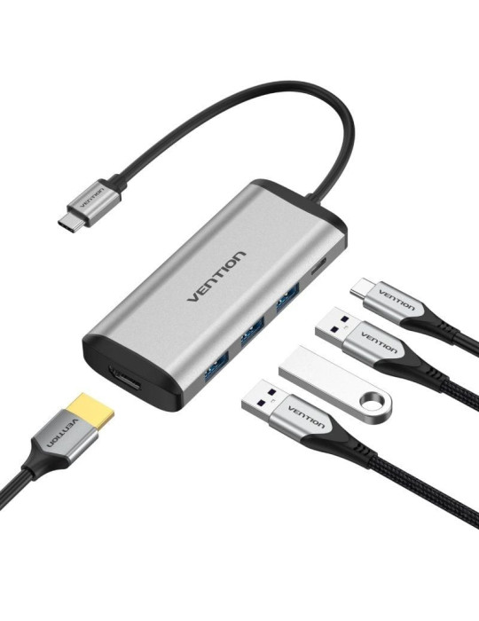 Docking USB Tipo-C Vention CNBHB/ 1xHDMI 4K/ 3xUSB/ 1xUSB Tipo-C PD/ Gris