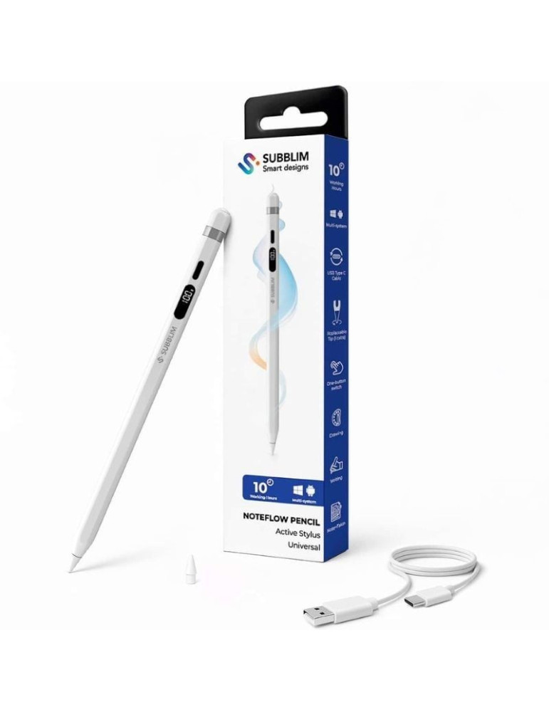 Lápiz Electrónico Subblim NoteFlow Pen para Android y Windows/ Blanco