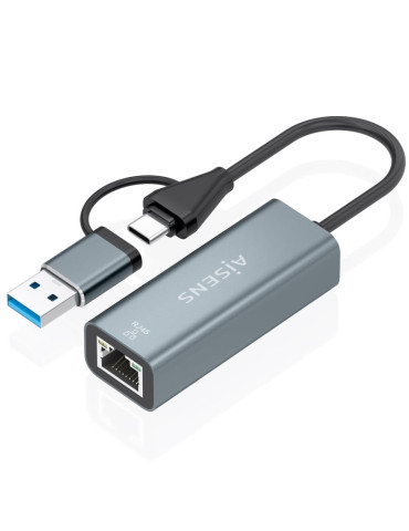 Adaptador USB + USB Tipo-C 3.2 - RJ45 Aisens A109-1032/ 1000Mbps