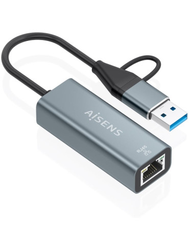 Adaptador USB + USB Tipo-C 3.2 - RJ45 Aisens A109-1032/ 1000Mbps 2