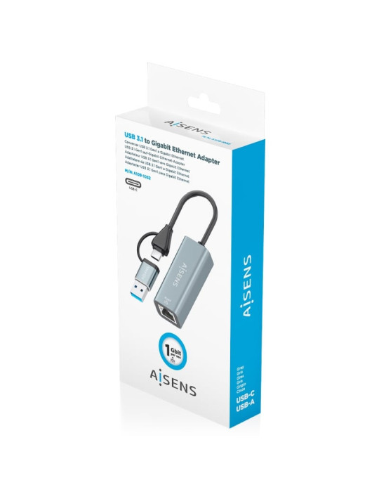Adaptador USB + USB Tipo-C 3.2 - RJ45 Aisens A109-1032/ 1000Mbps