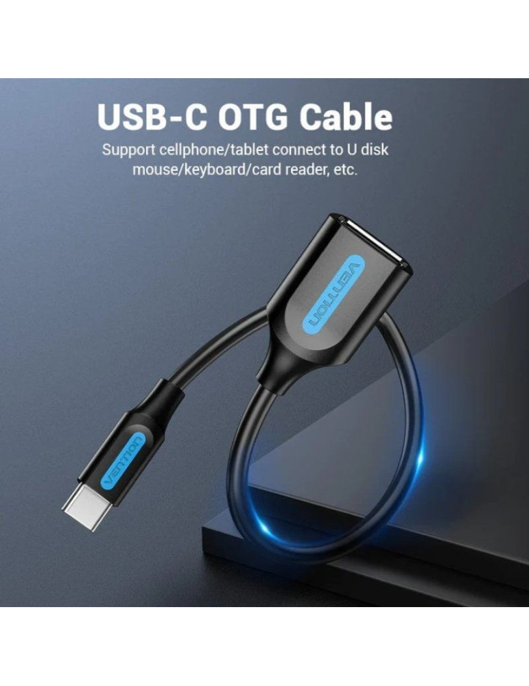 Cable USB 2.0 Tipo-C Vention CCSBB/ USB Tipo-C Macho - USB Hembra/ 15cm/ 480Mbps/ Negro