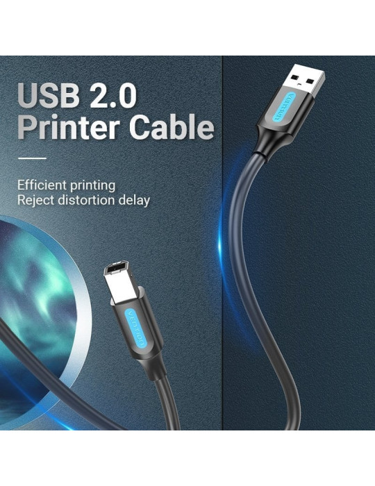 Cable USB 2.0 Impresora Vention COQBN/ USB Tipo-B Macho - USB Macho/ 480Mbps/ 15m/ Negro