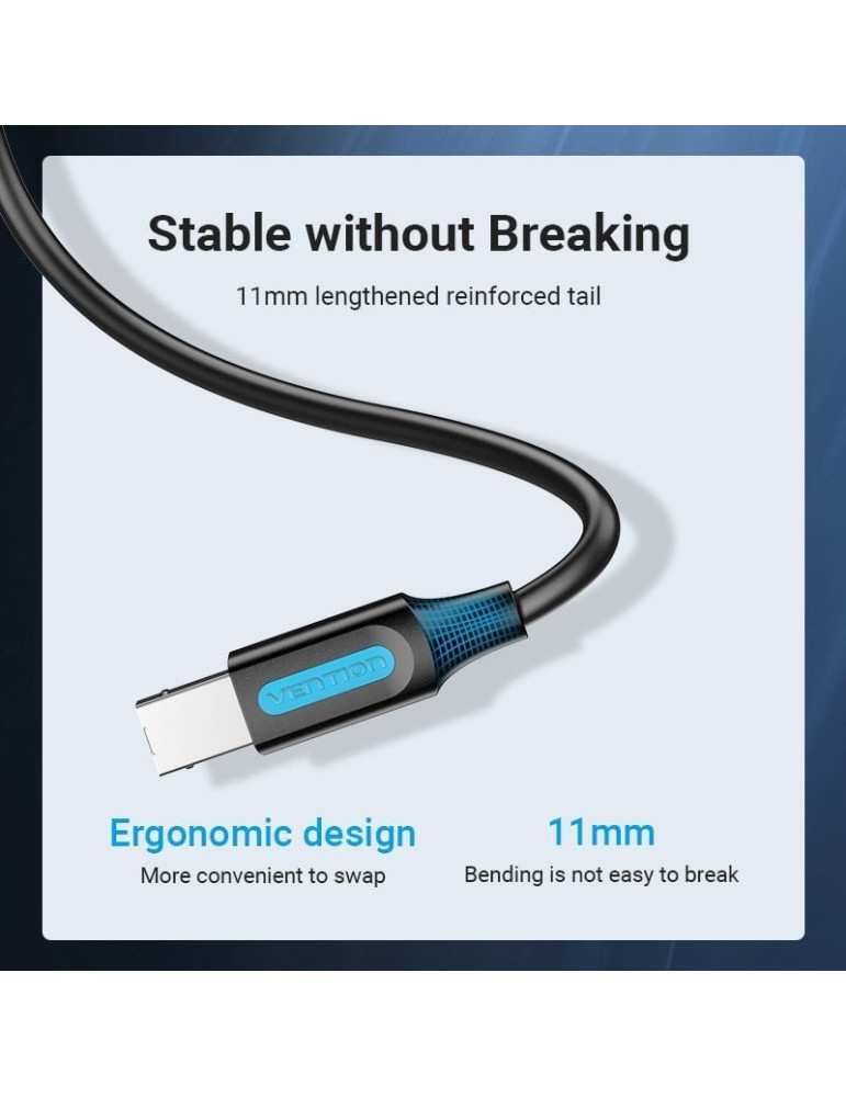 Cable USB 2.0 Impresora Vention COQBN/ USB Tipo-B Macho - USB Macho/ 480Mbps/ 15m/ Negro