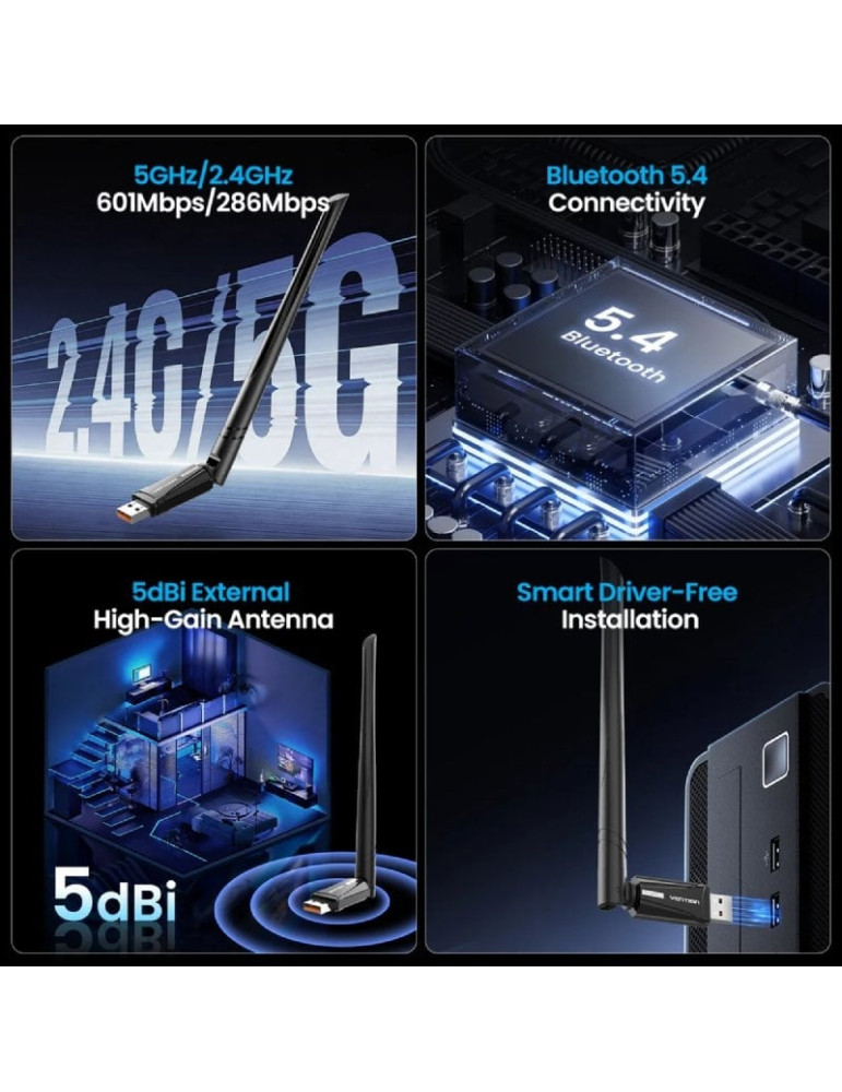 Adaptador USB - WiFi - Bluetooth 5.4 Vention KDXB0/ 900Mbps