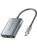 Cable Conversor Vention ACZHB/ USB Tipo-C Macho - 2x HDMI Macho/ Gris