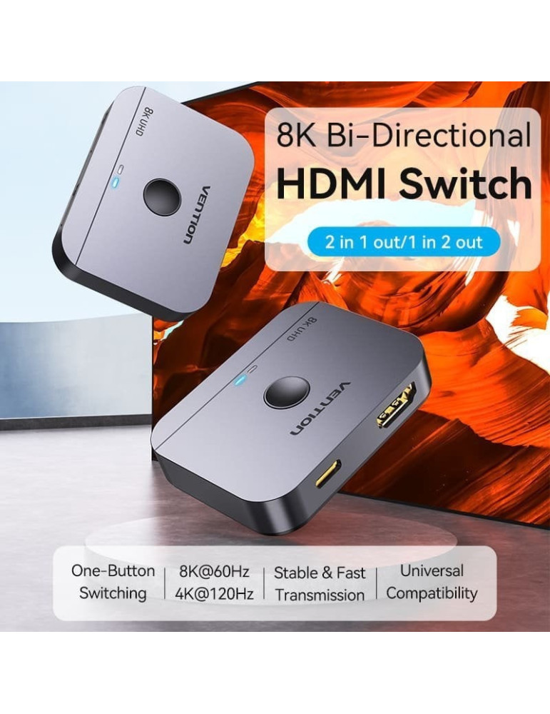 Switch Conmutador 8K HDMI 2.1 Bidireccional Vention AKPB0 HDMI Hembra/USB-C Hembra - 2x HDMI Hembra