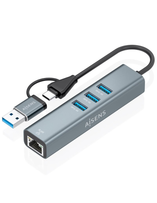 Hub USB + USB Tipo-C 3.2 Aisens A109-1033/ 3xUSB/ 1xRJ45/ Gris