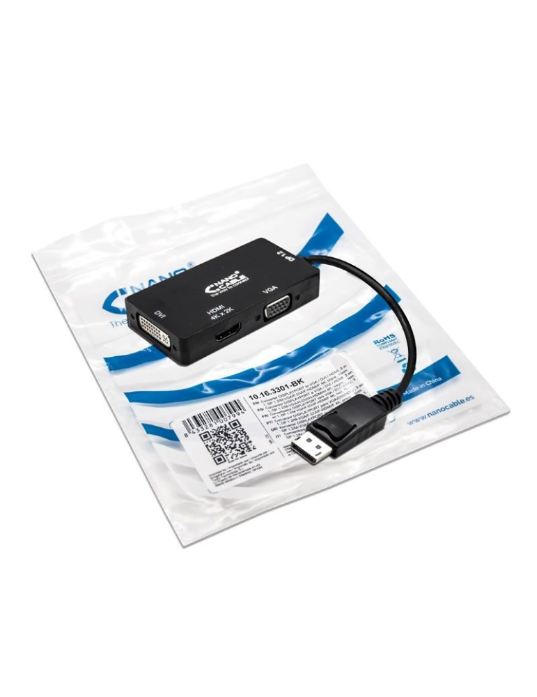Cable Conversor Nanocable 10.16.3301-BK/ Displayport Macho - VGA Hembra/ DVI Hembra/ HDMI Hembra Cable Conversor Nanocable 10.16.3301-BK/ Displayport Macho - VGA Hembra/ DVI Hembra/ HDMI Hembra