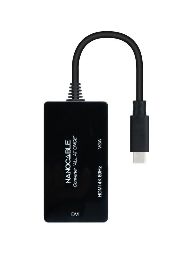 Conversor Nanocable 10.16.4301-ALL/ USB Tipo-C Macho - HDMI Hembra - DVI-I Hembra - VGA Hembra/ 20cm/ Negro