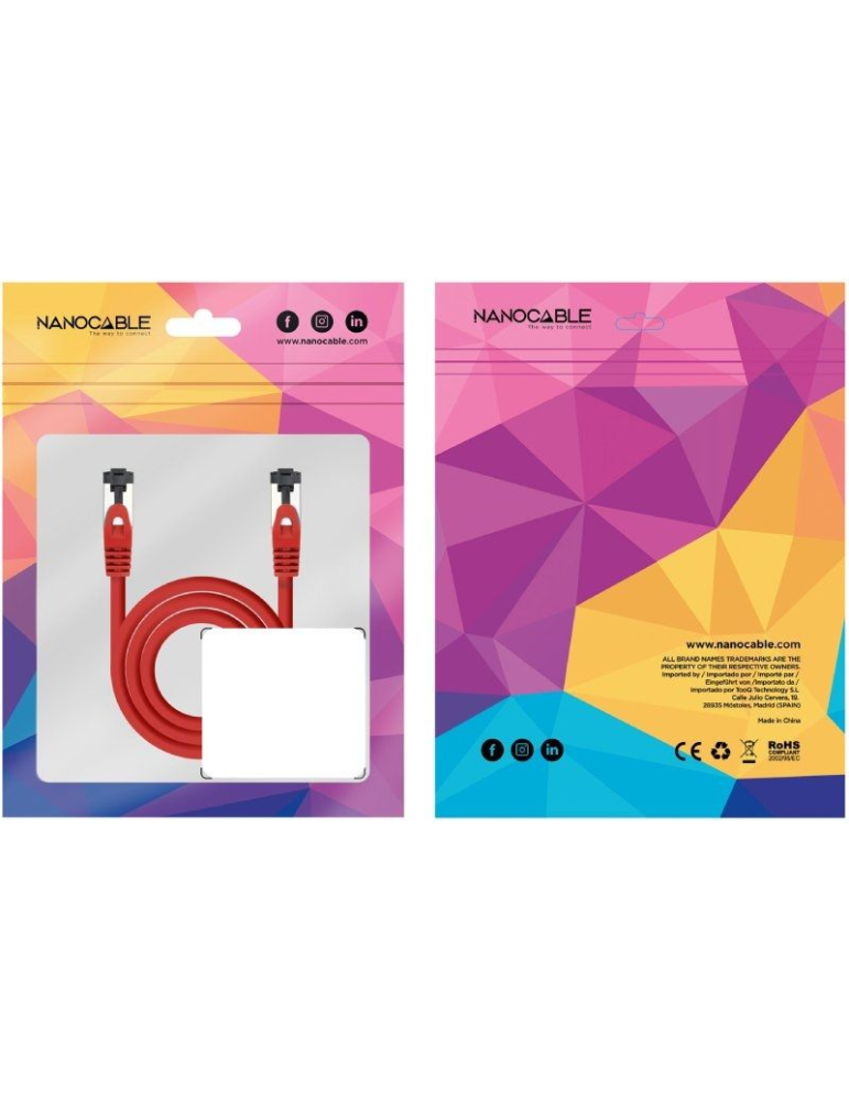 Cable de Red RJ45 SSTP Nanocable 10.20.2000-R Cat.8.1/ 50cm/ Rojo