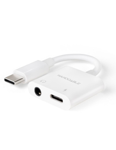 Adaptador Audio Nanocable 10.24.1206/ USB Tipo-C Macho - Jack 3.5 Hembra/ USB Tipo-C Hembra/ Blanco 2
