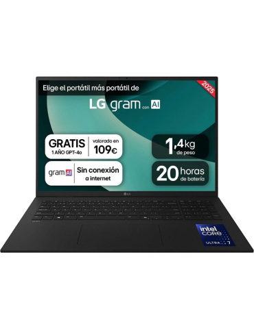 Portátil LG Gram 17ZD90T-G.AX78B Intel Core Ultra 7-255H/ 16GB/ 1TB SSD/ 17"/ Sin Sistema Operativo