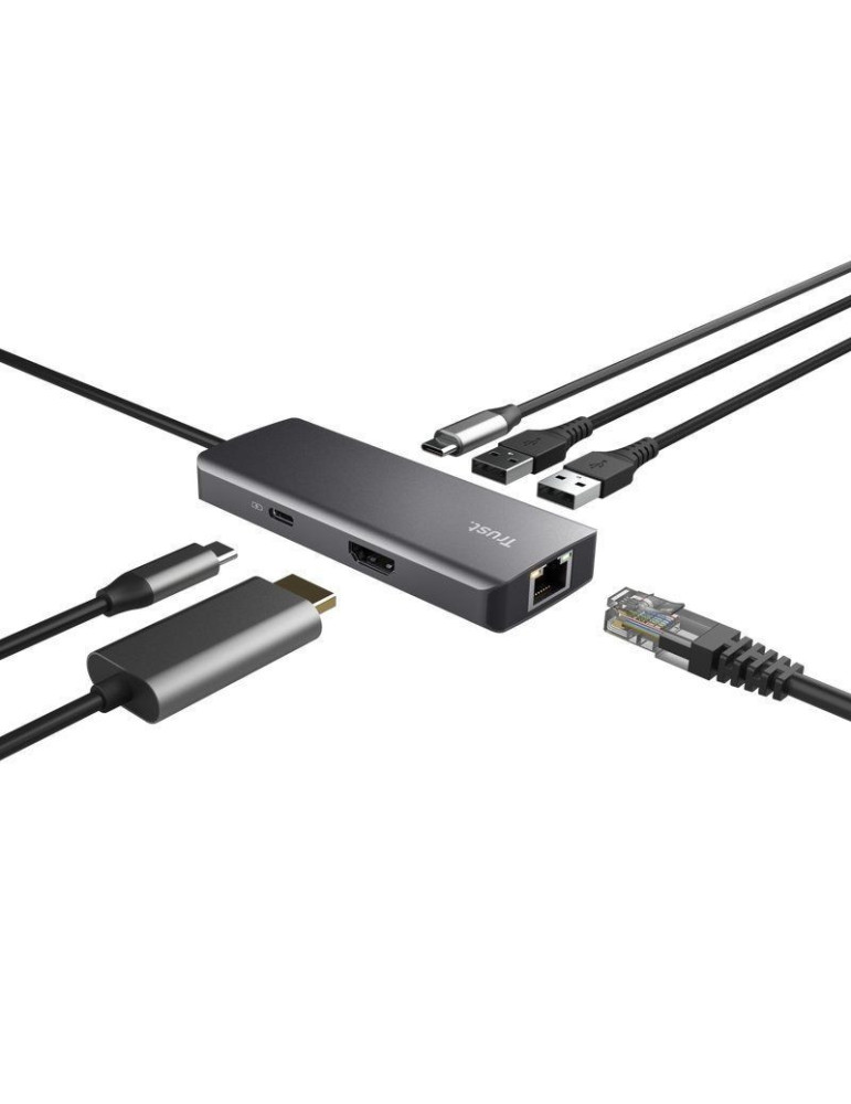 Docking USB Tipo-C Trust Dalyx/ 2xUSB/ 2xUSB Tipo-C/ 1xHDMI 4K/ 1xRJ45/ Gris