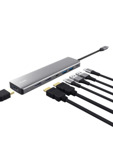 Docking USB Tipo-C Trust Dalyx/ 2xUSB/ 2xHDMI 4K/ 1xDisplayPort/ 1xUSB Tipo-C PD/ Gris 2