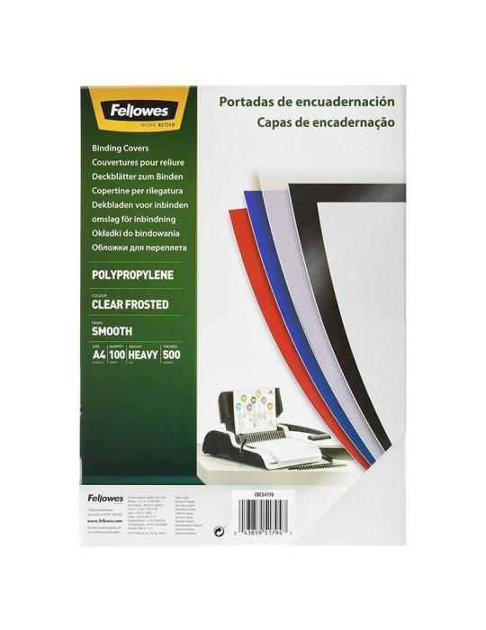 Portadas de Polipropileno Fellowes 54770/ A4/ 500 Micras/ 100 unidades/ Helado Claro Portadas de Polipropileno Fellowes 54770/ A4/ 500 Micras/ 100 unidades/ Helado Claro