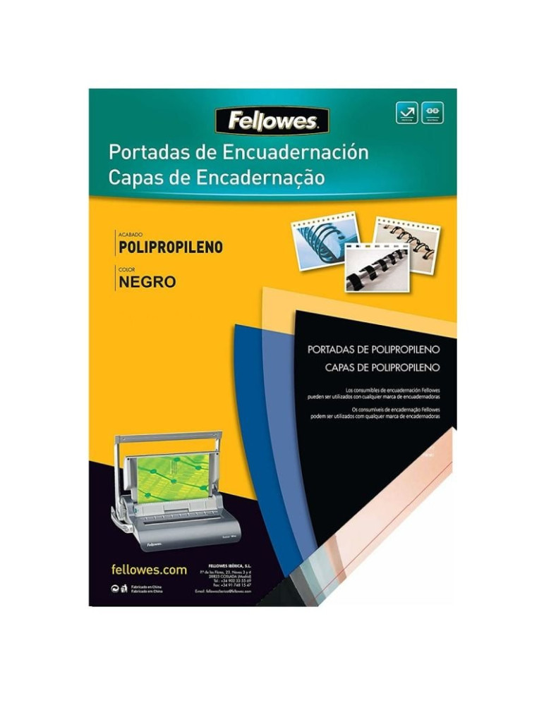 Portadas de Polipropileno Fellowes 54772/ A4/ 500 Micras/ 100 unidades/ Negras Portadas de Polipropileno Fellowes 54772/ A4/ 500 Micras/ 100 unidades/ Negras