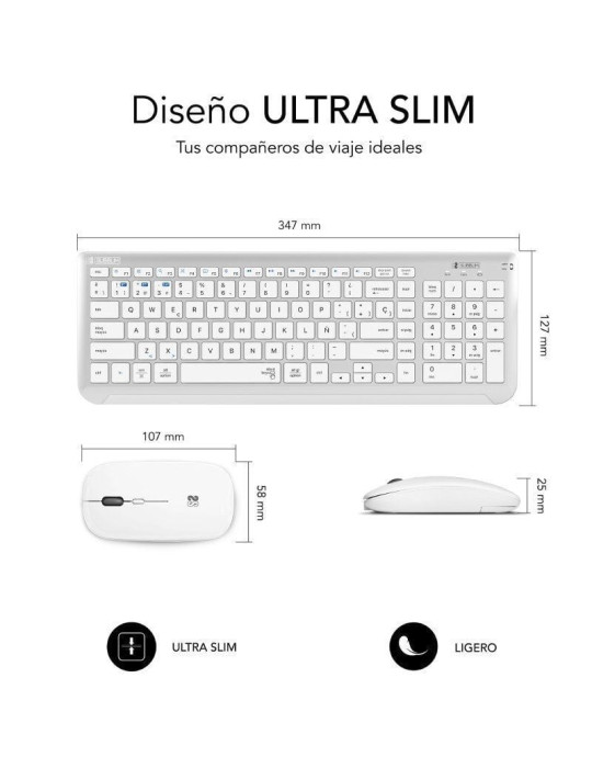 Teclado y Ratón Inalámbrico Subblim Combo Dual Prestige Extendido/ Blanco y Plata