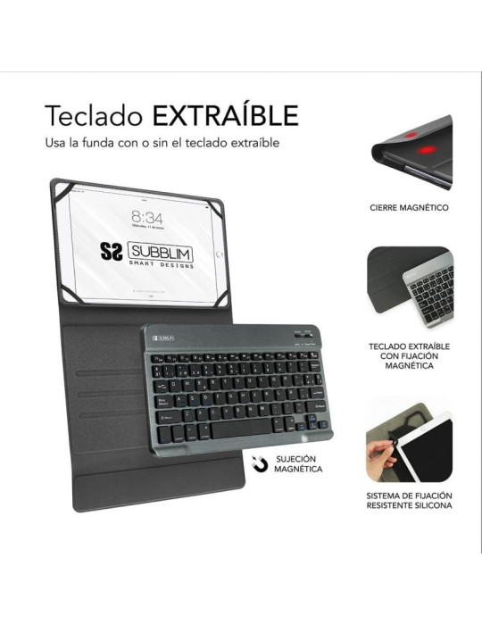 Funda con Teclado Subblim Keytab Pro Bluetooth para Tablets de 10.1"-10.8"/ Negra