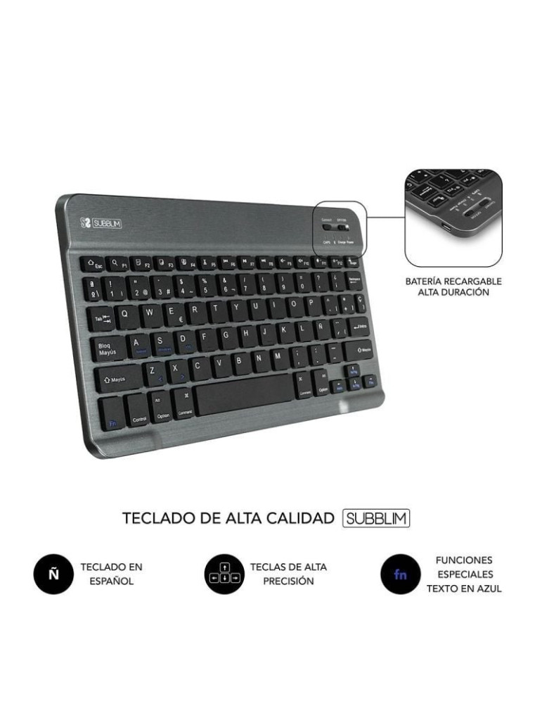 Funda con Teclado Subblim Keytab Pro Bluetooth para Tablets de 9.6"-10.8"/ Gris