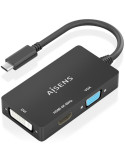 Conversor HDMI Aisens A109-0954/ USB Tipo-C Macho - DVI/HDMI/VGA Hembra/ 15cm/ Negro